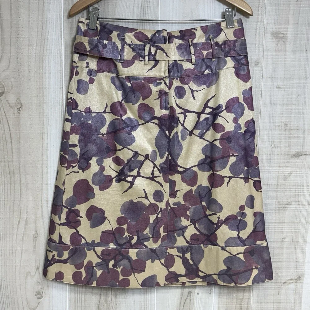 Y2K Belted A-Line Wrap Skirt‎ Satin Botanical Button Front EU 36 Jacquard